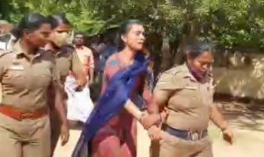 நீதிமன்ற வளாகத்தில் தரதரவென இழுத்துச் செல்லப்பட்ட பெண்ணை மீட்ட பெண் போலிசார்!