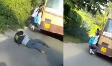 பஸ்ஸில் தொங்கி... கீழே விழுந்து... அடங்காத மாணவர்கள்!