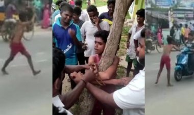 காவல் நிலையம் முன் கலாட்டா செய்த போதை ஆசாமி! கட்டி வைத்து தர்மடி கொடுத்த மக்கள்!!