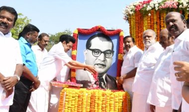 அம்பேத்கருக்கு மாலை மரியாதை செய்த முதல்வர் மற்றும் அமைச்சர்கள்!