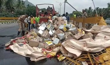 எண்ணெய் ஏற்றி வந்த லாரி கவிழ்ந்து விபத்து!