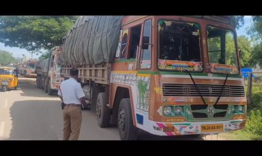 குடியாத்தத்தில் ஆந்திரா கர்நாடகா மாநிலத்தில் வரும் கனரக  வாகனங்கள் நிறுத்தும்!எஸ்.பி.நடவடிக்கையால் குடியாத்தம் மக்கள் சந்தோஷம்!!