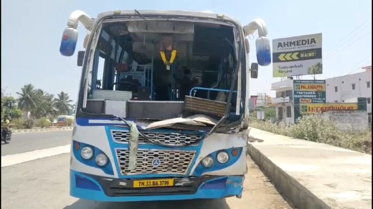 ஜேசிபி மீது மோதிய பேருந்து! 10 பேர் காயம்!