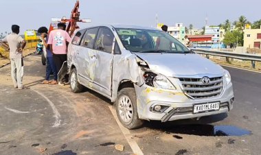 கழன்று ஓடிய இனோவா காரின் டயர்!