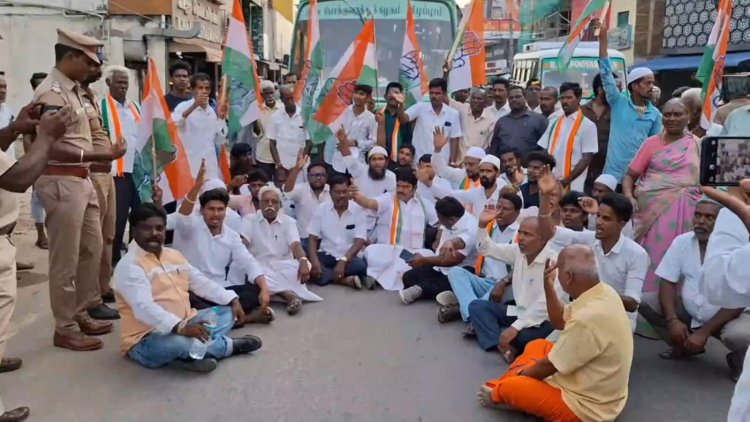 எம்.பி.க்கு ஆதரவாக காங்...மறியல்!