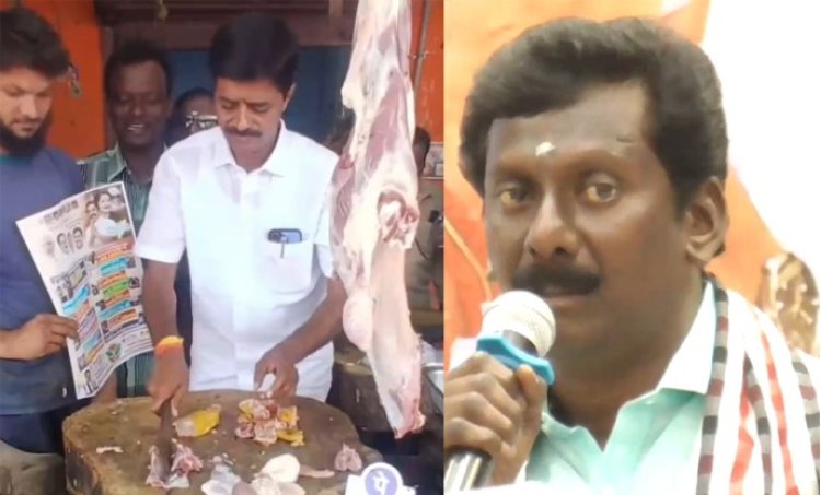 துரைமுருகனுக்கு எதிராக ஆட்டிறைச்சி வெட்டி இரட்டை இலைக்கு வாக்கு சேகரிப்பு! அப்பு அறிமுகம்!